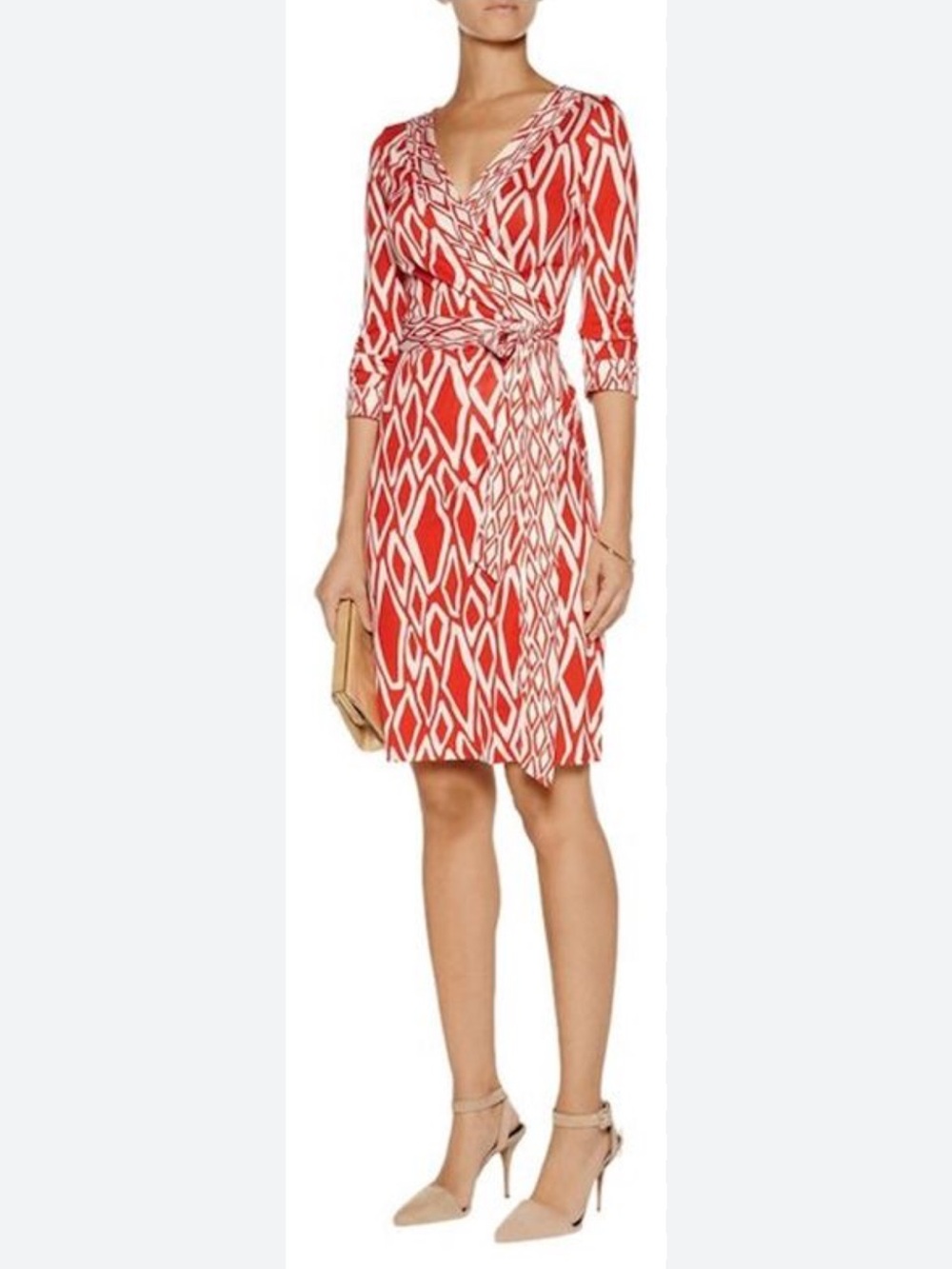 Diane von Furstenberg DVF Jeanne Silk Jersey Wrap Dress Red White Diamond Link 0